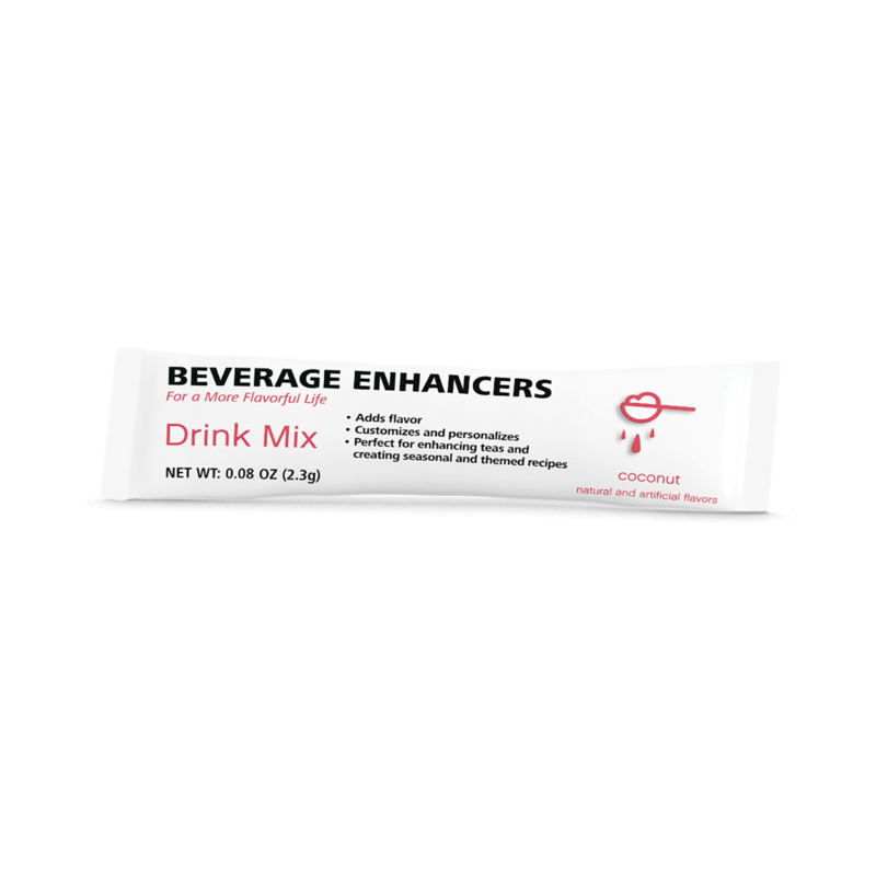 NaturalVive Beverage Enhancers drink mix packet for adding coconut flavor to beverages.