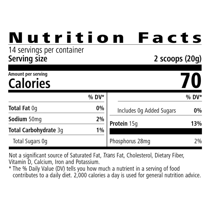 Nutrition facts for NaturalVive beverage mix, highlighting calories, protein, and serving size.