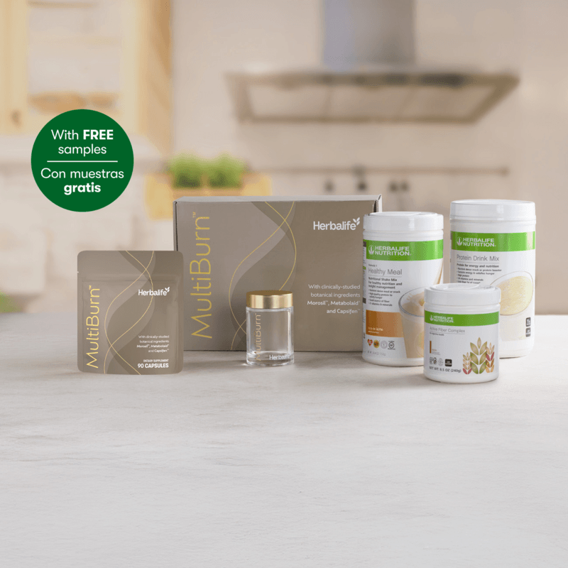 Evolve weight loss program products including MultiBurn™ and Herbalife protein shakes with free samples.