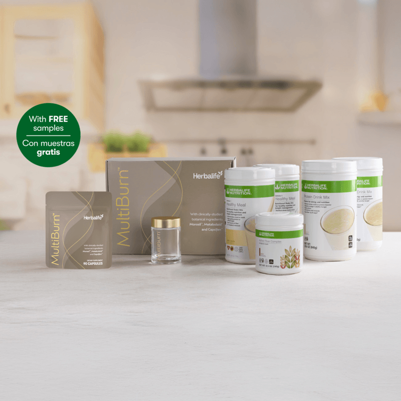 Evolve weight loss program featuring MultiBurn™ and various Herbalife products with free samples.