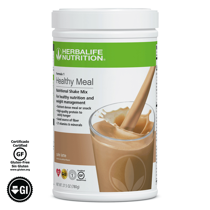 NaturalVive's Formula 1 Healthy Meal Nutritional Shake Mix container with chocolate shake in glass.