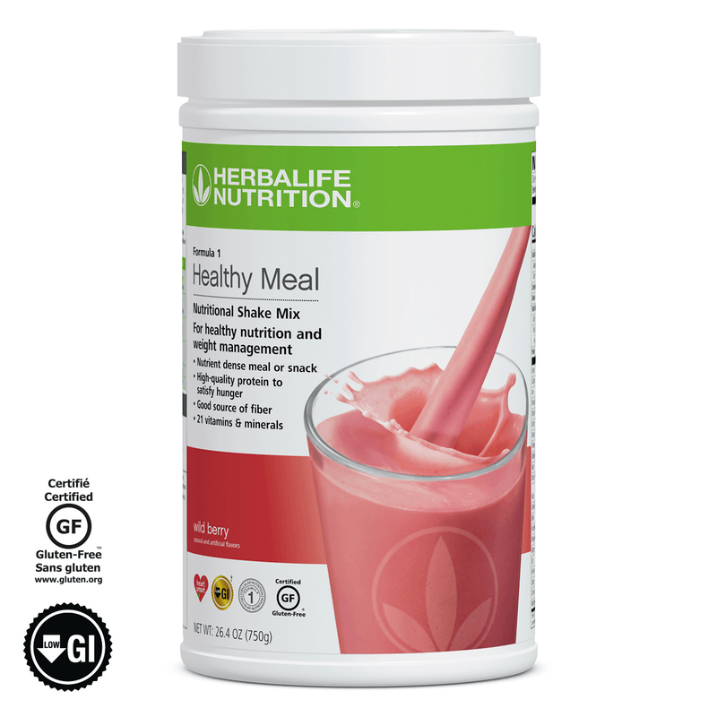 NaturalVive's Formula 1 Healthy Meal Nutritional Shake Mix packaging with a wild berry shake.