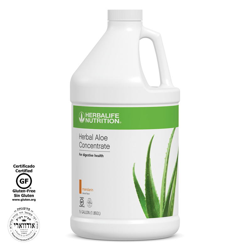 NaturalVive Herbal Aloe Concentrate bottle for digestive health in Mandarin flavor, gluten-free certification.