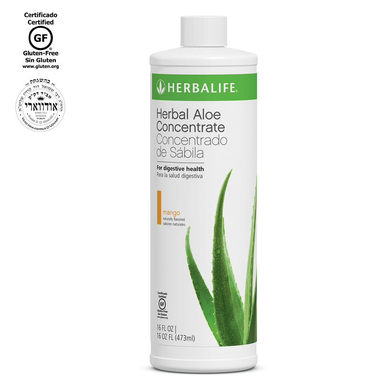 NaturalVive Herbal Aloe Concentrate mango flavor in a 16 oz bottle for digestive health and nutrient absorption.
