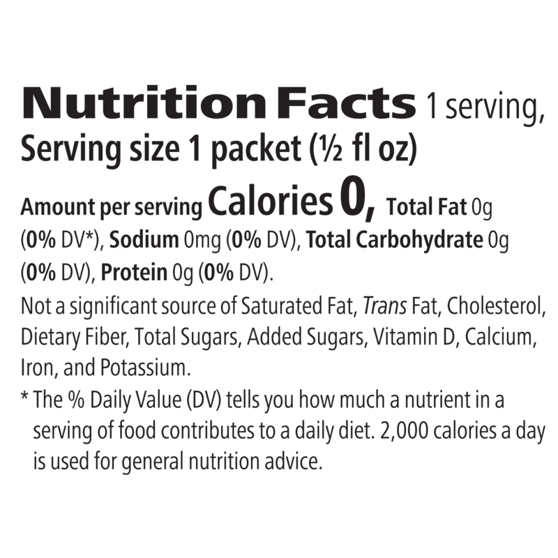 Nutrition facts label for Herbal Aloe Concentrate Single-Serve Packets from NaturalVive, highlighting calories and nutrients.