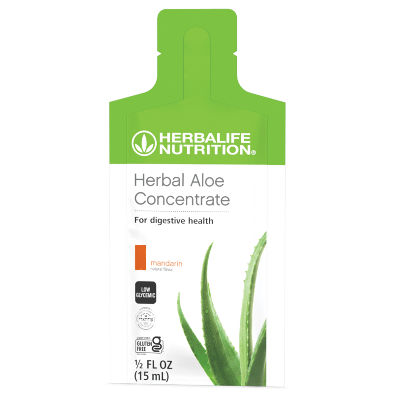 NaturalVive Herbal Aloe Concentrate single-serve packet for digestive health with mandarin flavor.