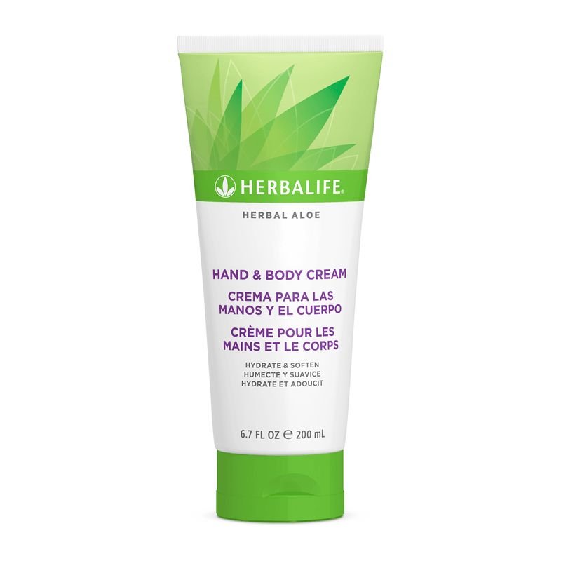Herbal Aloe Hand & Body Cream tube featuring aloe vera and shea butter for skin hydration and softness.