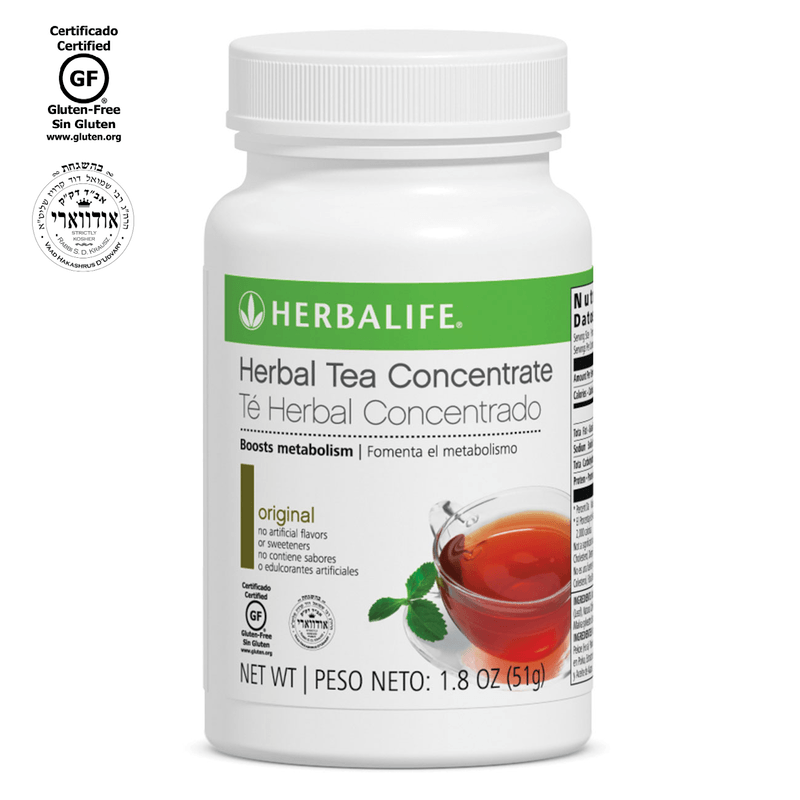 NaturalVive Herbal Tea Concentrate bottle promoting metabolism boost and low-calorie flavors.
