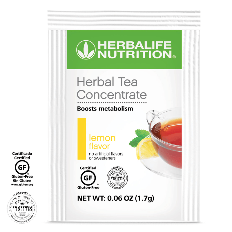 Herbal Tea Concentrate from NaturalVive in lemon flavor, boosts metabolism, gluten-free, 0.06 oz packet.