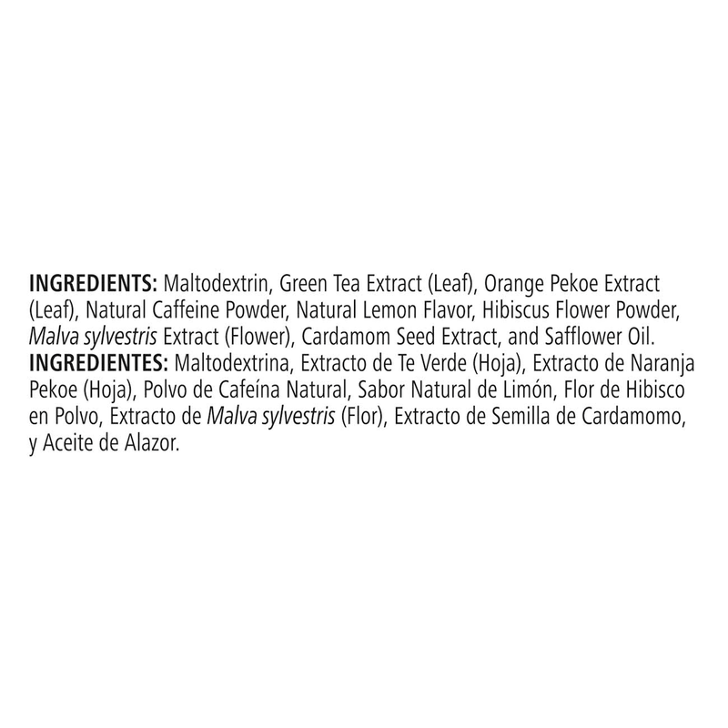 NaturalVive Herbal Tea Concentrate ingredients list including green tea, hibiscus, and natural flavors.