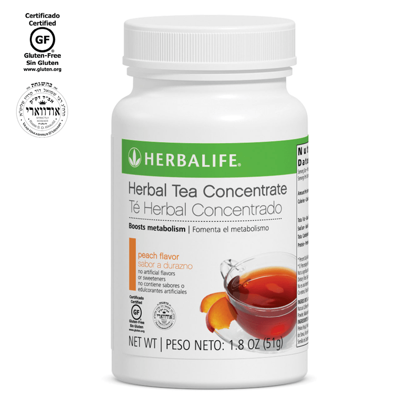 NaturalVive Herbal Tea Concentrate in a bottle, peach flavor, boosts metabolism, gluten-free, energizing herbal tea.