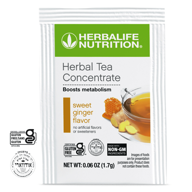 Herbal Tea Concentrate packet by NaturalVive with sweet ginger flavor, boosts metabolism, gluten-free, and low-calorie.