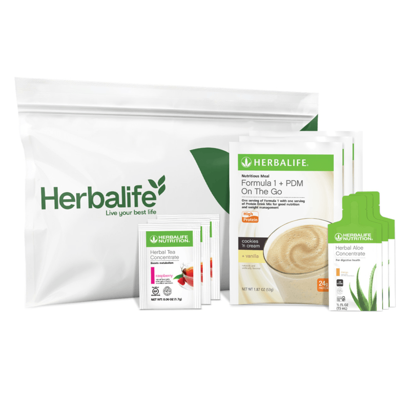 NaturalVive Classics Discovery Kit featuring Herbalife tea, Formula 1, and Aloe Concentrate for weight management.