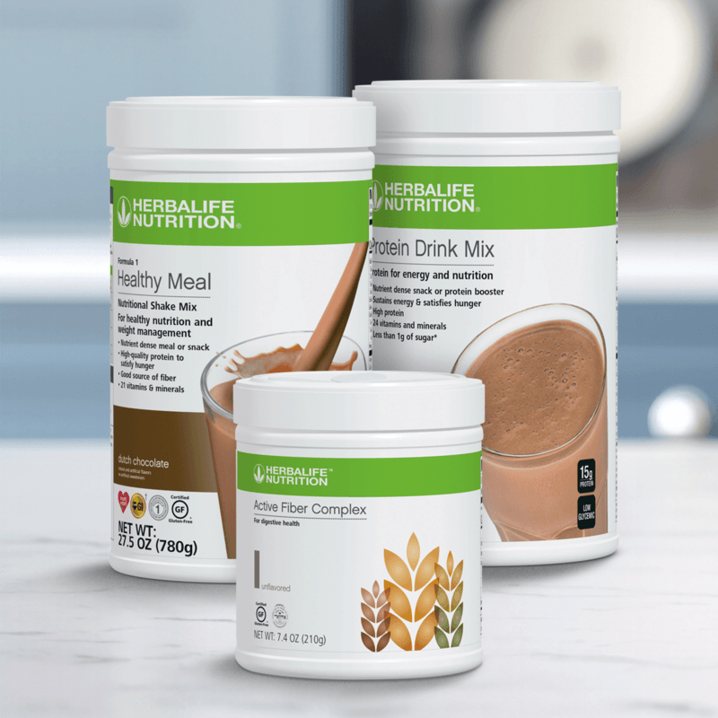 NaturalVive Herbalife Nutrition products including Healthy Meal, Protein Drink Mix, and Active Fiber Complex.