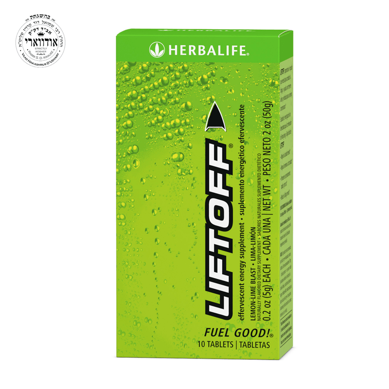 NaturalVive Liftoff® effervescent energy supplement box with refreshing fizz and bold green design.