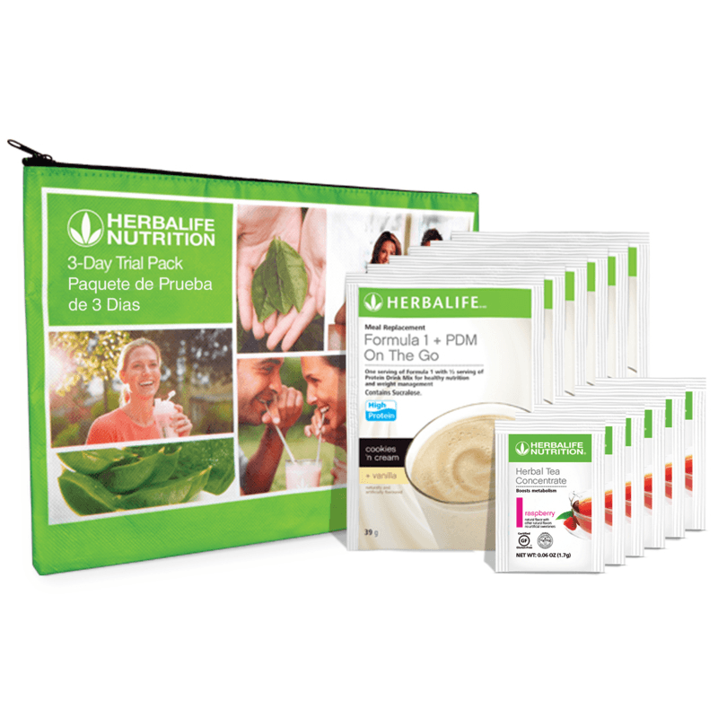 NaturalVive 3-Day Trial Pack with Herbal Tea Concentrate including Formula 1 and PDM On The Go packets.