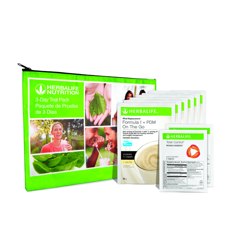 NaturalVive 3-Day Trial Pack with Total Control® showcasing packets and vibrant packaging.