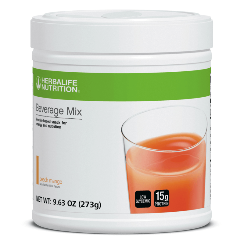 NaturalVive Beverage Mix container with peach mango flavor, a protein-based snack for energy and nutrition.