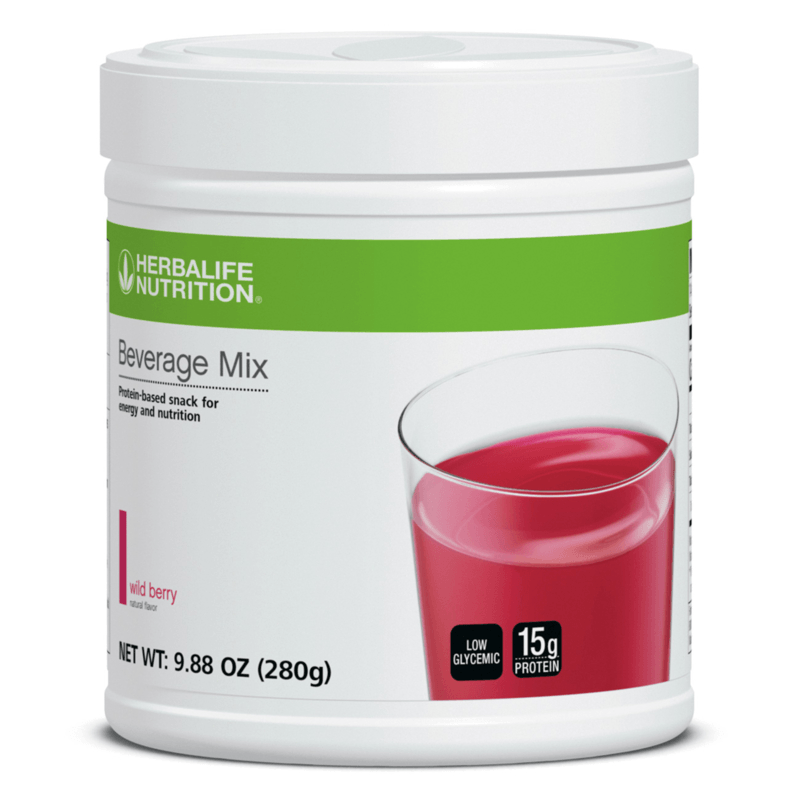 NaturalVive Beverage Mix powder container with a glass of wild berry drink for energy and nutrition.