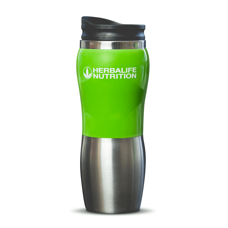 Stainless Steel Travel Mug 14.5 Oz by NaturalVive in vibrant green color, perfect for hot or cold beverages on the go.