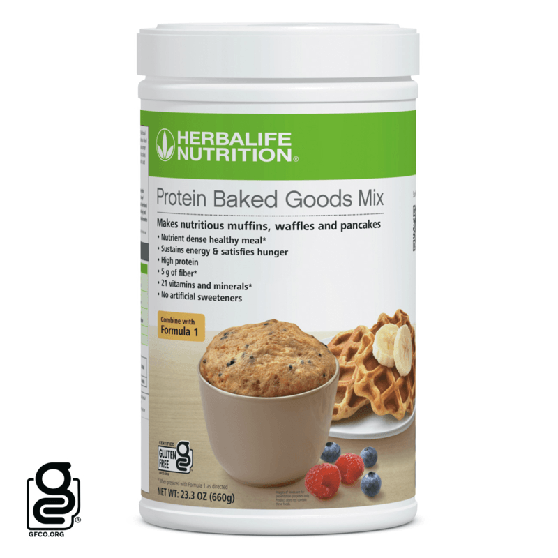 Protein Baked Goods Mix container by NaturalVive for nutritious baking, includes muffins, waffles, and pancakes.