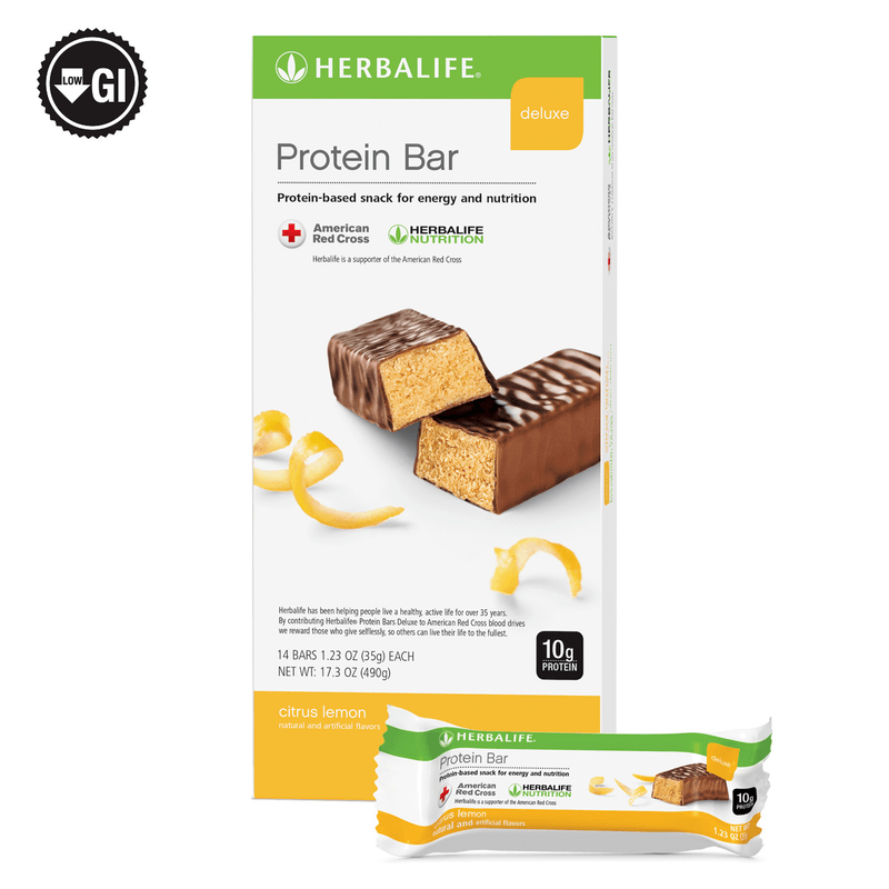 Protein Bar Deluxe by NaturalVive, protein-based snack with citrus lemon flavor and milk chocolate coating.