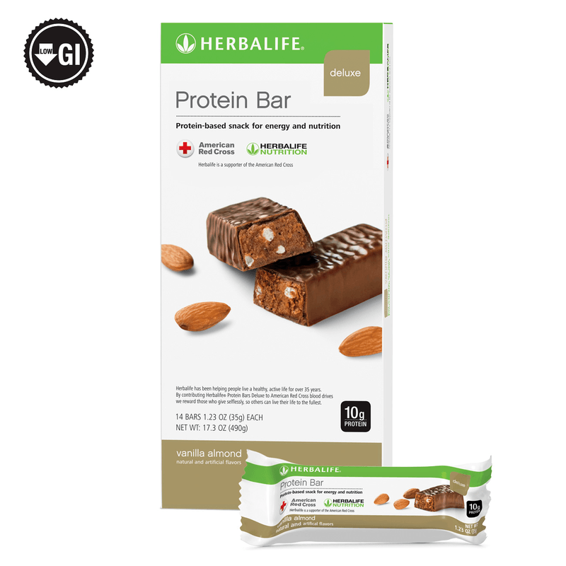 Protein Bar Deluxe by NaturalVive, vanilla almond flavor, protein-based snack for energy and nutrition, 10g protein per bar.