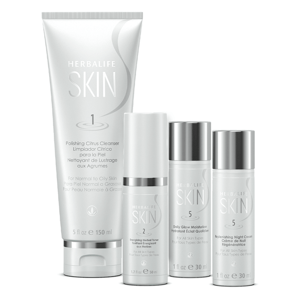 Herbalife SKIN Basic Program includes Polishing Citrus Cleanser, Daily Clear Moisturizer, and Replenishing Night Cream.