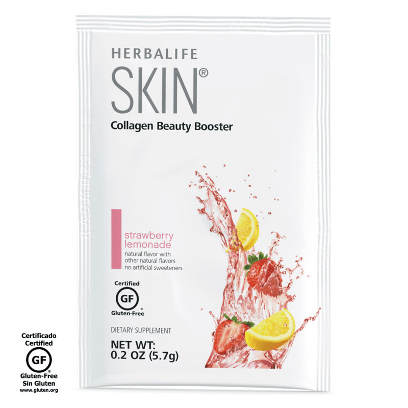 NaturalVive's Herbalife SKIN® Collagen Beauty Booster in strawberry lemonade flavor for skin health and wrinkle reduction.