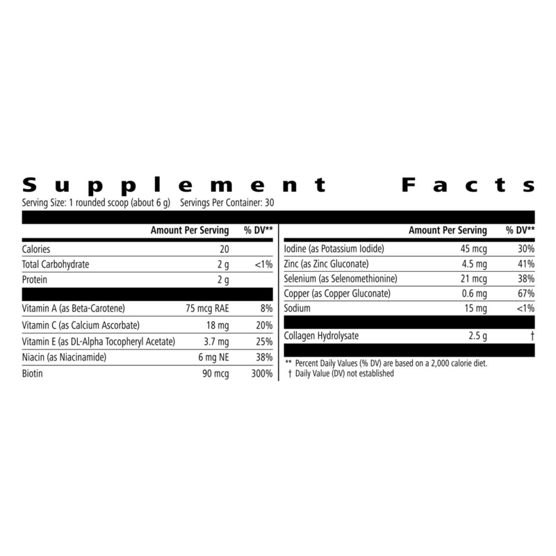 Supplement facts label with detailed nutritional information on a white background