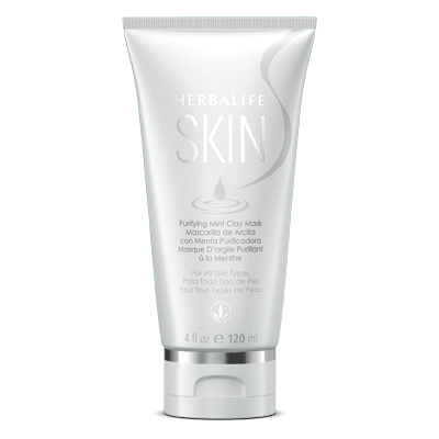 Herbalife SKIN® Purifying Mint Clay Mask tube, perfect for all skin types, featuring NaturalVive ingredients.