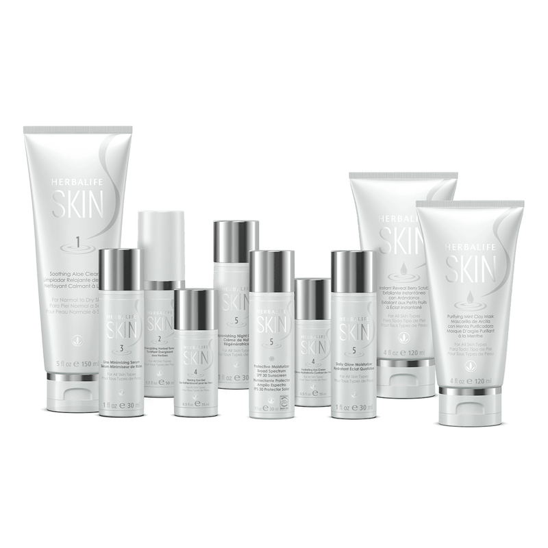 Herbalife SKIN Ultimate program products in various sizes for healthy skin care routine.