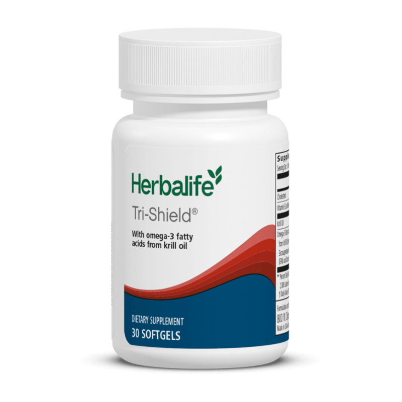 NaturalVive's Tri-Shield® dietary supplement bottle featuring 30 softgels with omega-3 fatty acids from krill oil.