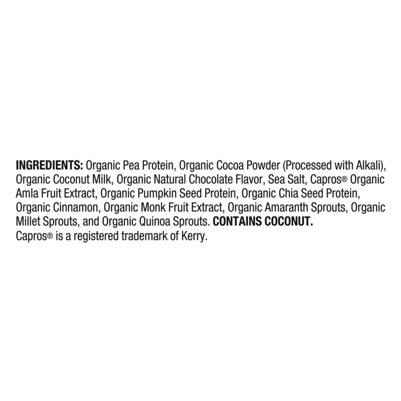 Ingredients list for HERBALIFE V Plant-Based Protein Shake, featuring various organic proteins and flavors.