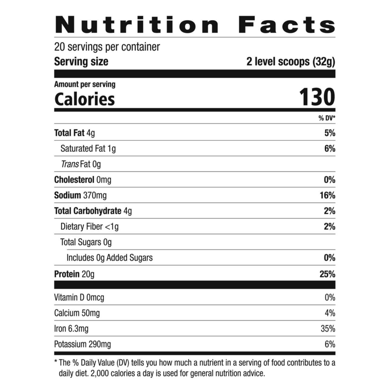 Nutrition facts for HERBALIFE V Plant-Based Protein Shake showing calories, protein, fats, and vitamins.