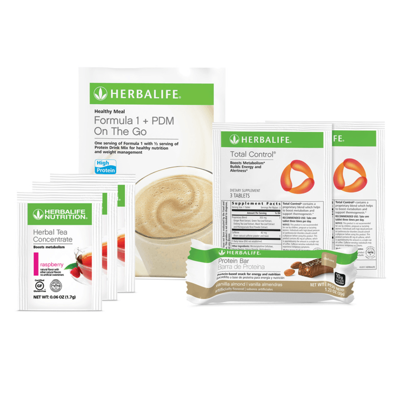 NaturalVive Weight Loss Challenge Product Sample Pack including meal replacement and protein bar.