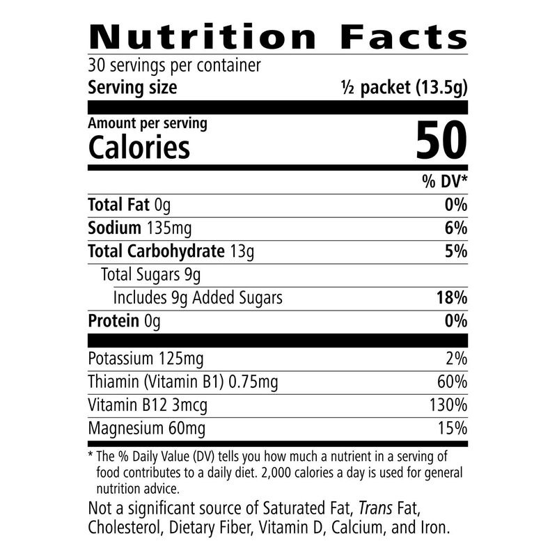 Nutrition facts label for Herbalife24 CR7 Drive: Açaí Berry highlighting calories, carbohydrates, and essential vitamins.
