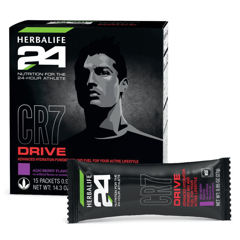 Herbalife24 CR7 Drive Açaí Berry hydration drink packaging for athletes with CR7 branding