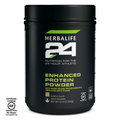 Black container of Herbalife 24 Enhanced Protein Powder on a white background