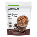 NaturalVive High Protein Iced Coffee in a package with a delicious mocha drink served over ice.
