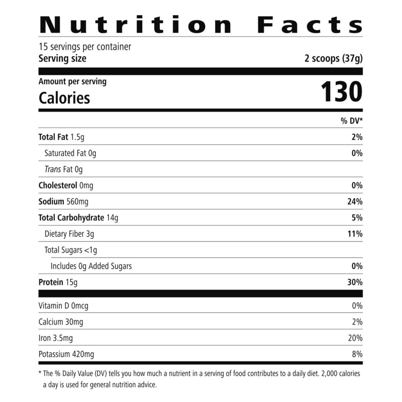 Nutrition Facts for Instant Soup: Chicken and vegetables flavor showing calories and protein content - NaturalVive.