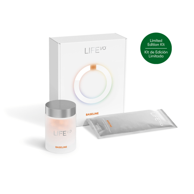 NaturalVive Life I/O Baseline product image showcasing the limited edition kit with jar and sachet.
