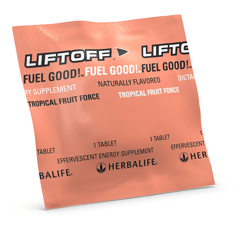 NaturalVive Liftoff® effervescent dietary supplement tropical fruit flavor packaging.