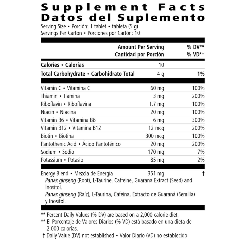 Supplement facts for NaturalVive Liftoff® showing calories, vitamins, and energy blend components.