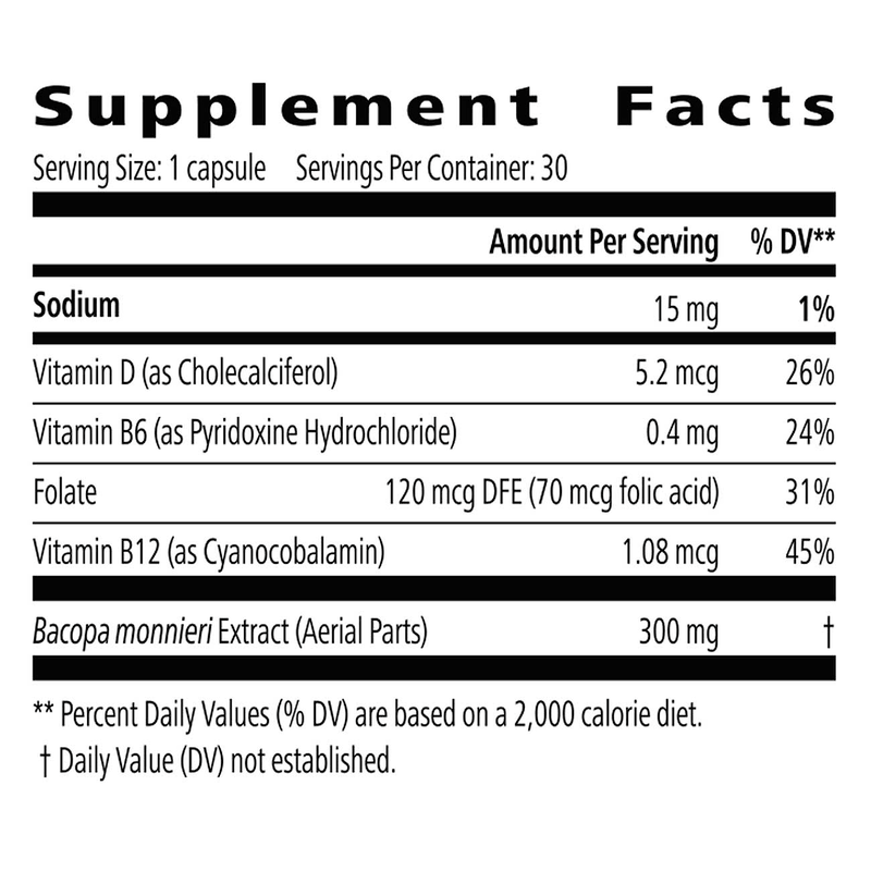 Supplement facts label with various vitamins and extracts on a white background