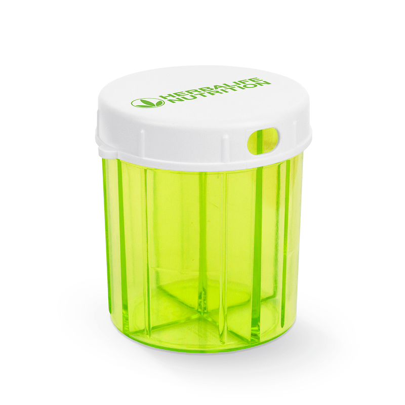 NaturalViv tablet dispenser with a rotating top for favorite supplements, designed for easy organization and access.