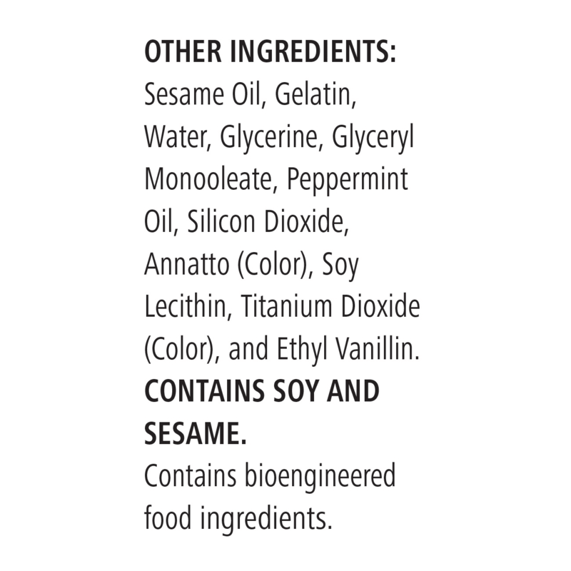 List of other ingredients for NaturalVive's CoQ10 Plus Softgels, includes sesame oil, gelatin, and more.