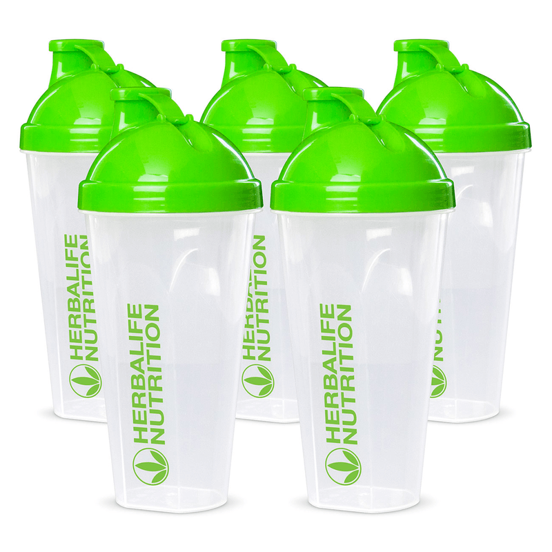 Set of Herbalife shaker cups with green lids for making shakes, ideal for NaturalVive users.