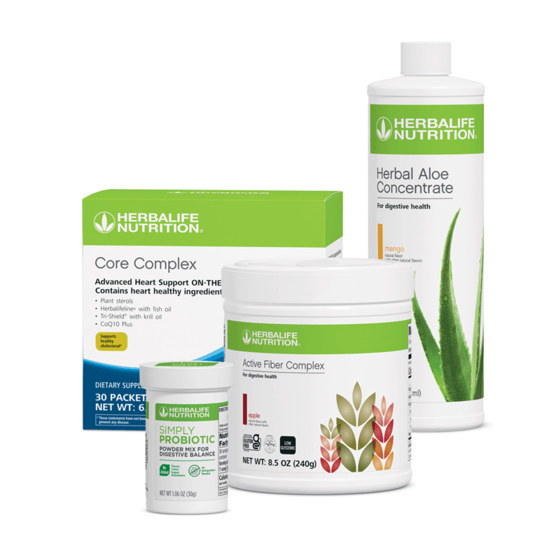 NaturalVive Wellness bundle including Core Complex, Simply Probiotic, Active Fiber Complex, and Herbal Aloe Concentrate.