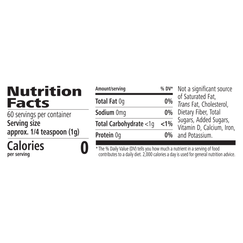 Nutrition facts for NaturalVive N-R-G Tea Select: Passionfruit Hibiscus, highlighting calories and serving size.